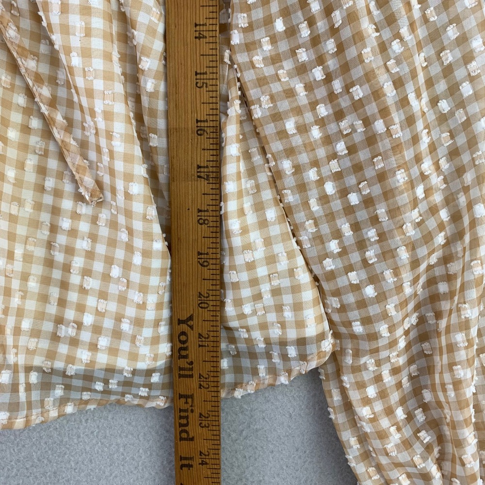 blu pepper Gingham Peplum Top Women L Tan Cottagecore Tie Front Long Sleeve - Picture 7 of 9